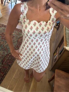Source Unknown White Mini Dress with Pink Floral Print
